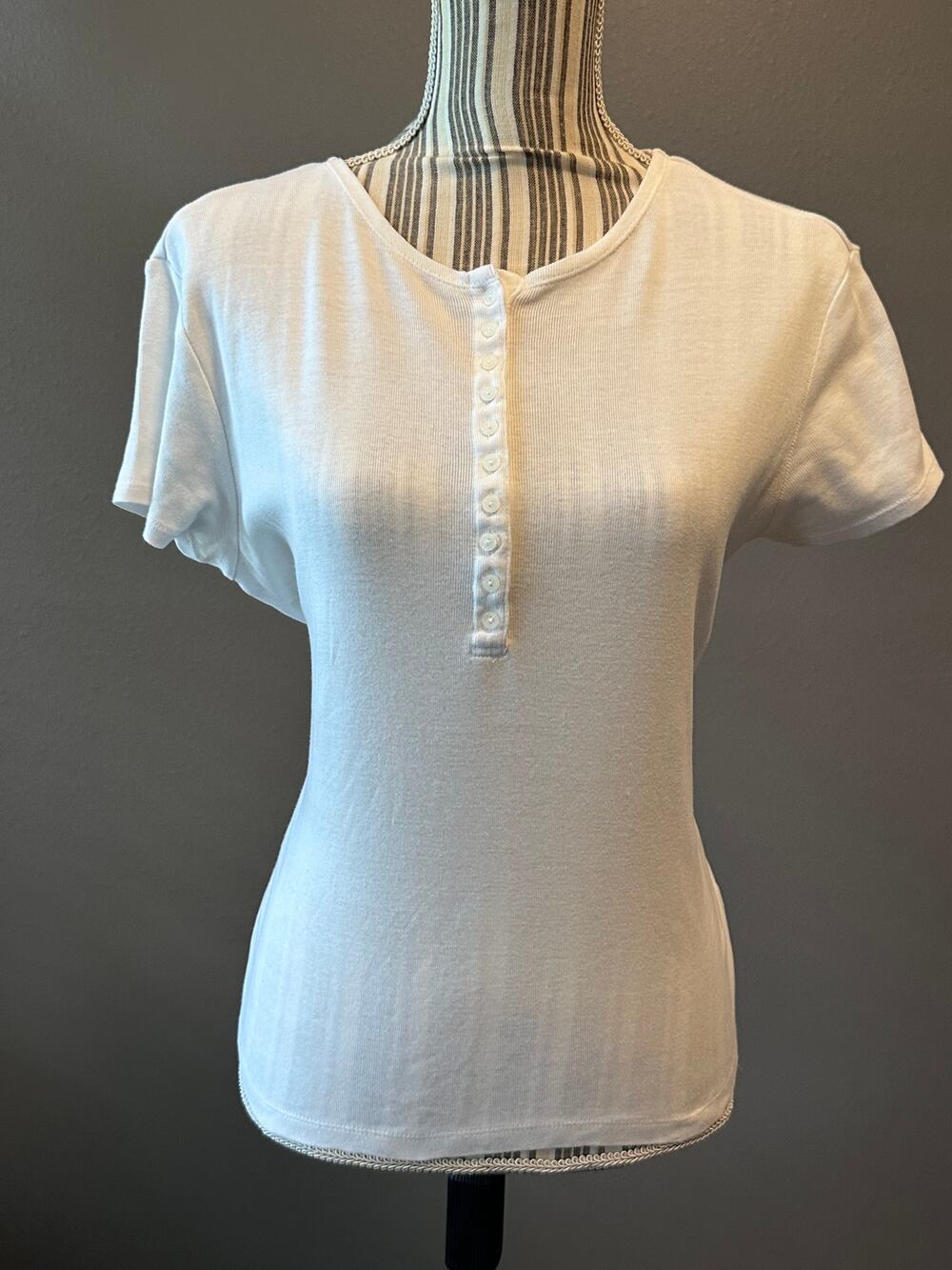Marsh Landing Amanda Smith White Cotton Henley Tee Shirt Small Vintage